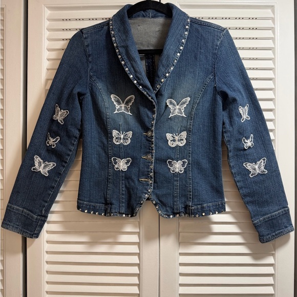 Jackets & Blazers - Handmade Embellished Butterfly Jean Jacket